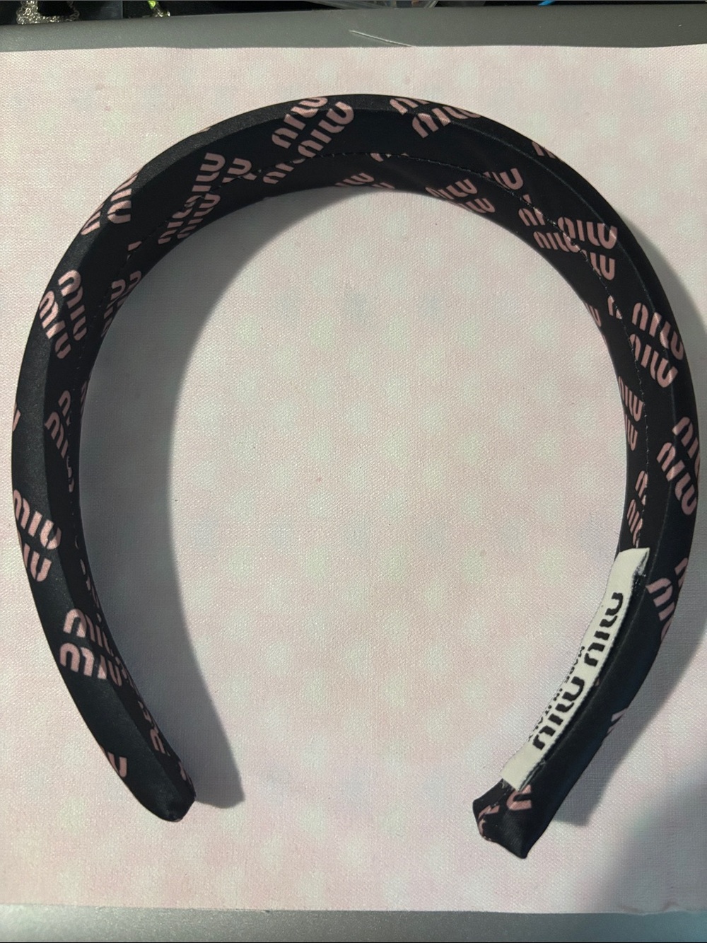 Miu Miu Black & Pink Logo Padded Headband